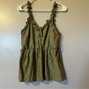 Wishlist Apparel Olive Ruffle Trim Spaghetti Strap‎ Sleeveless Camisole Top Med